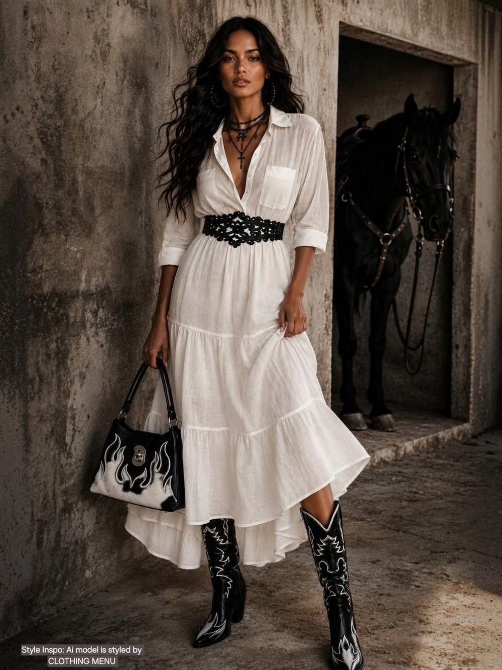 ZARA White Tiered Shirt Maxi Dress - Size: Small